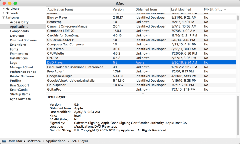 Check for 32-bit apps on mac application